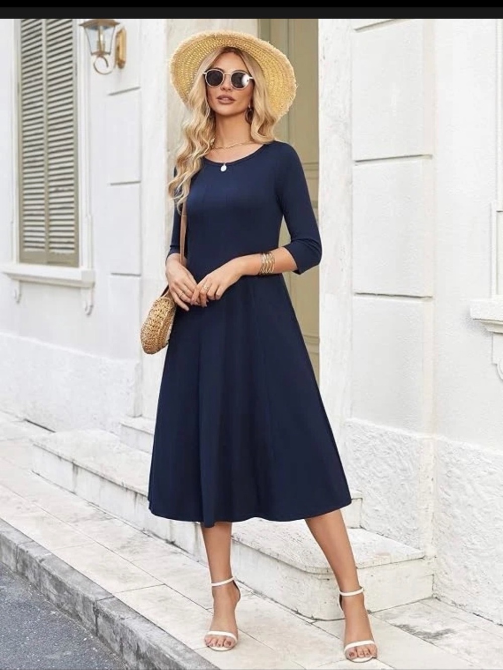 Hot Touch Dress Women’s XL Blue Soft Stretch Long 3/4 Sleeve New Lagenlook